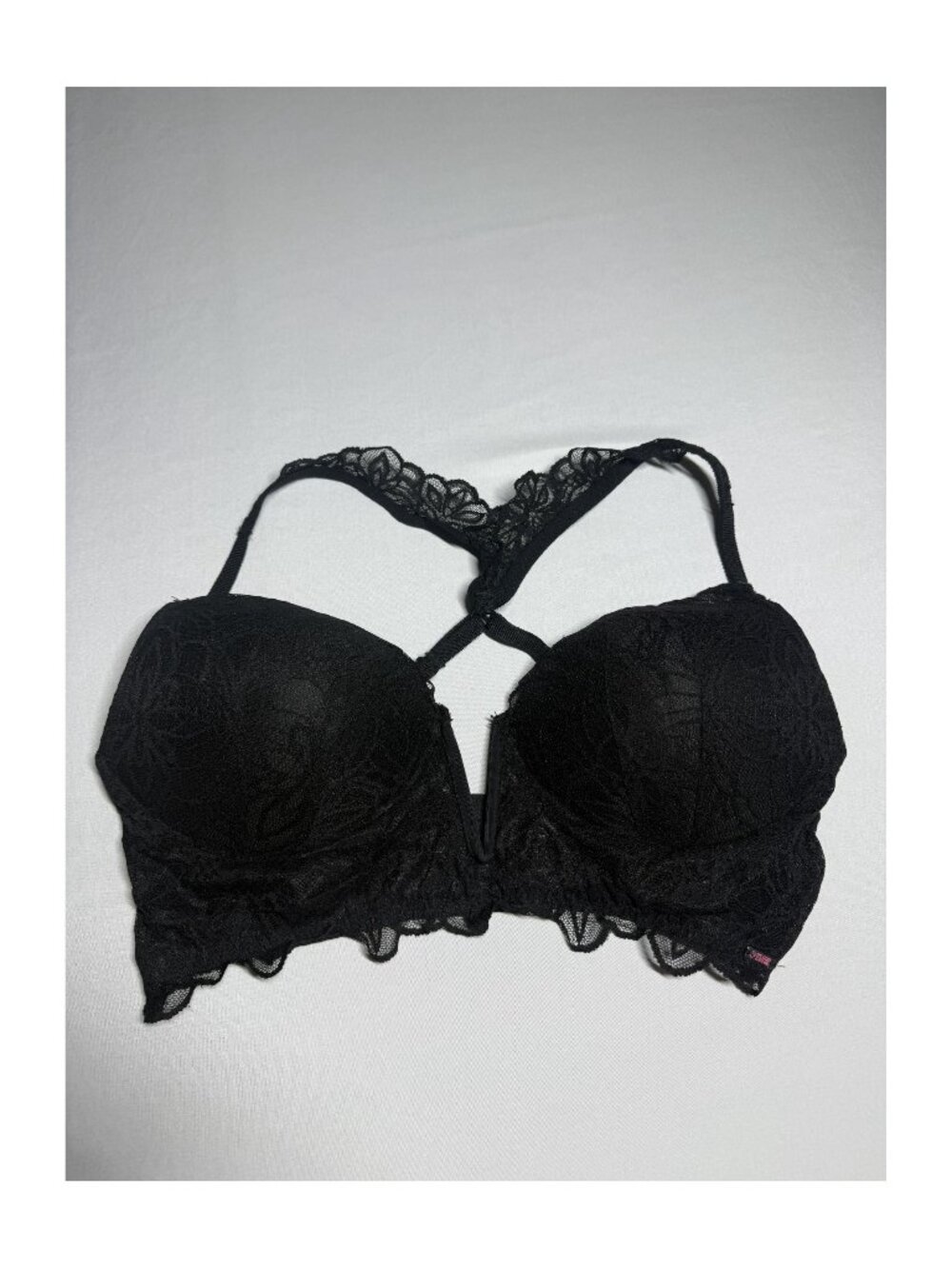 Victoria's Secret PINK Date Push Up Plunge Black Lace Bra Size L - Picture 1 of 13